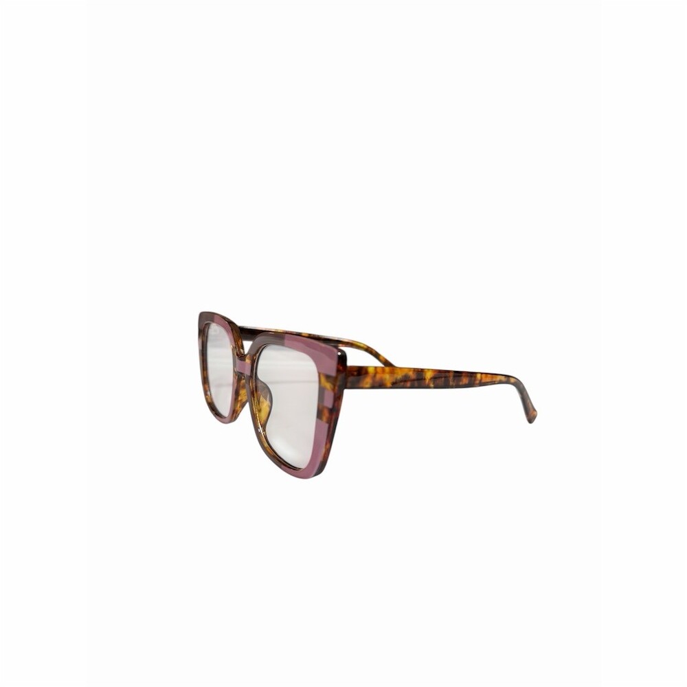 Oversized Square Cat-Eye Fashion Glasses Pink/Mauve Tortoise Stripe - Picture 7 of 16